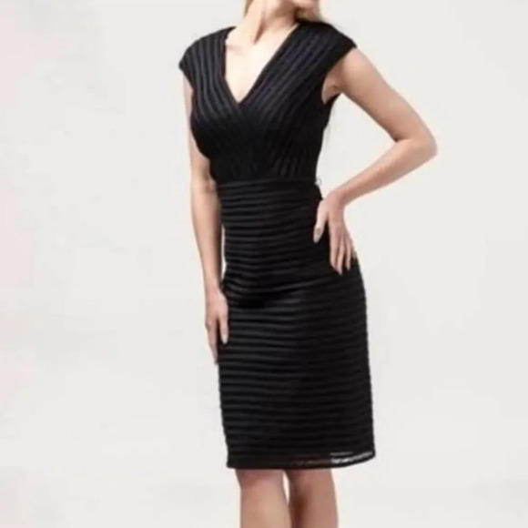 Tadashi Shoji Dresses & Skirts - TADASHI COLLECTION Cap Sleeve Ribbed‎ Lace Midi Dress in Black